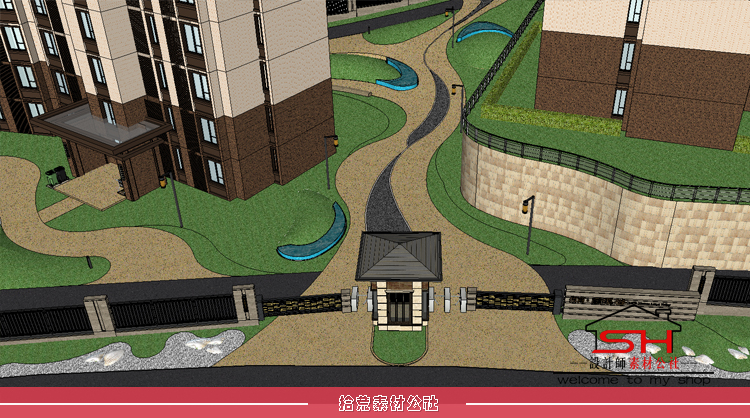 sketchup高层洋房住宅居住小区中庭轴线景观儿童活动区设计SU模型 第37张