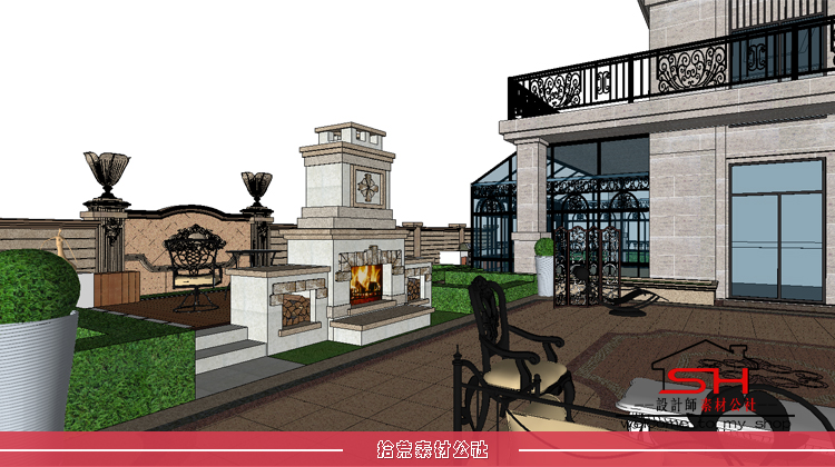 sketchup欧式独栋别墅会所洋房私家庭院花园样板区景观设计SU模型 第22张