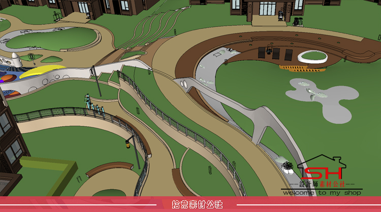 sketchup高层洋房住宅居住小区中庭轴线景观儿童活动区设计SU模型 第34张