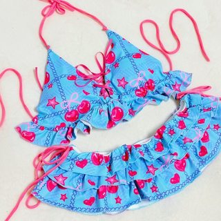 高颜值分体泳衣超仙小香风比基尼荷叶边带胸垫泳衣ins风防走光