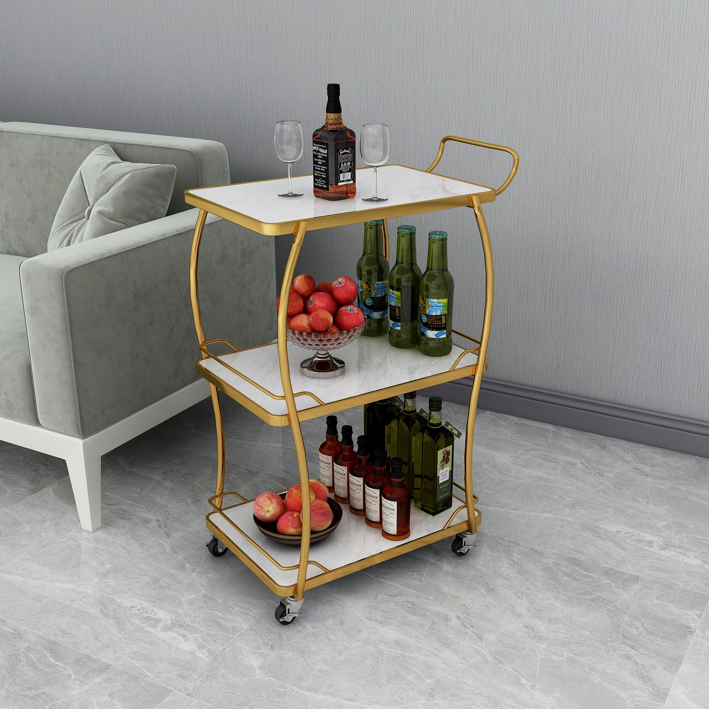 Hotel mobile delivery dining trolley dining room Three layers of tea water car Home dining car Dining Side Wine Water Small Cart Shelve