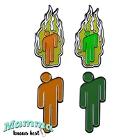 Брошь эмалированная Billie Eilish Blohsh flame, металлическая булавка 6,05×5 см, оранжевая/зелёная