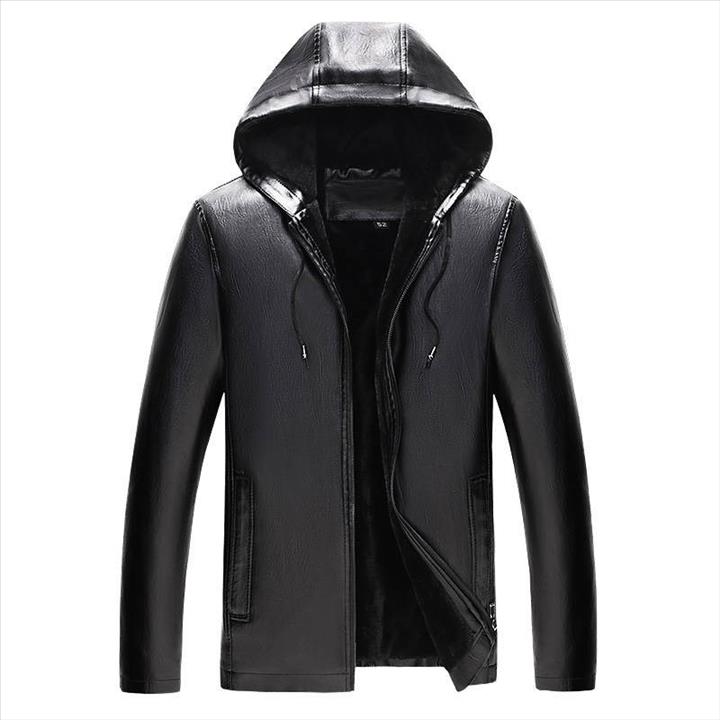 Haining Middle Age Link Link Garment Men Winter with Hat Hat Jacket Youth Locomotive Leather Clothes