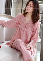 Spring pajamas ladies spring and autumn cotton long sleeve Princess wind cotton pullover court style thin home clothing set