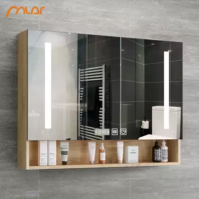 Nordic smart mirror cabinet wall-mounted cosmetic room with LED light Bluetooth music time anti-fog dressing bathroom cabinet