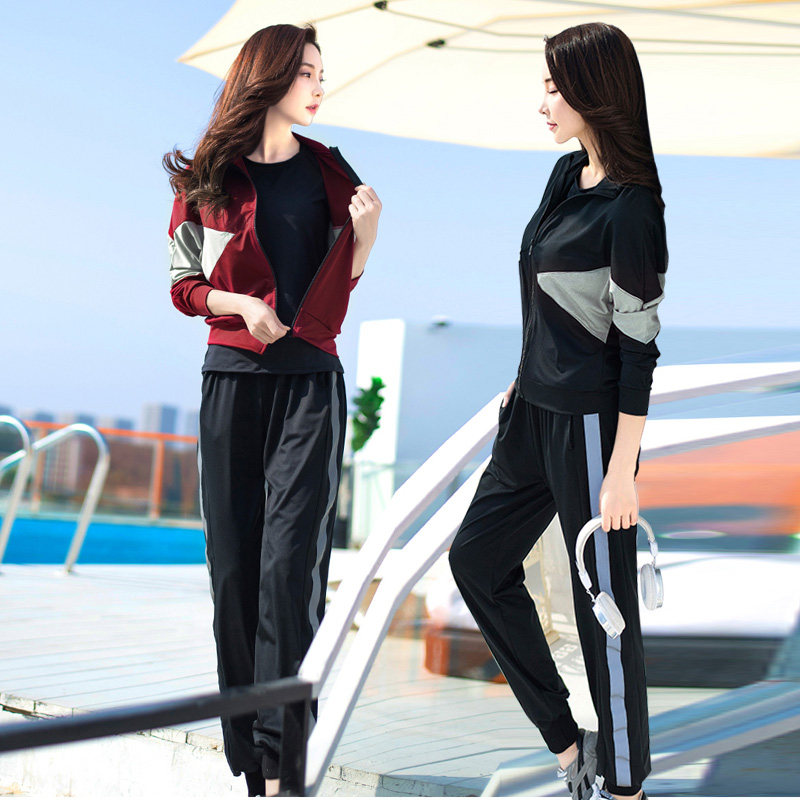 Fitness Sports Suit Women's Spring New Loose Display Slim Running Suit Clothing Foreign Pie Four Sets Yoga Casual Sports