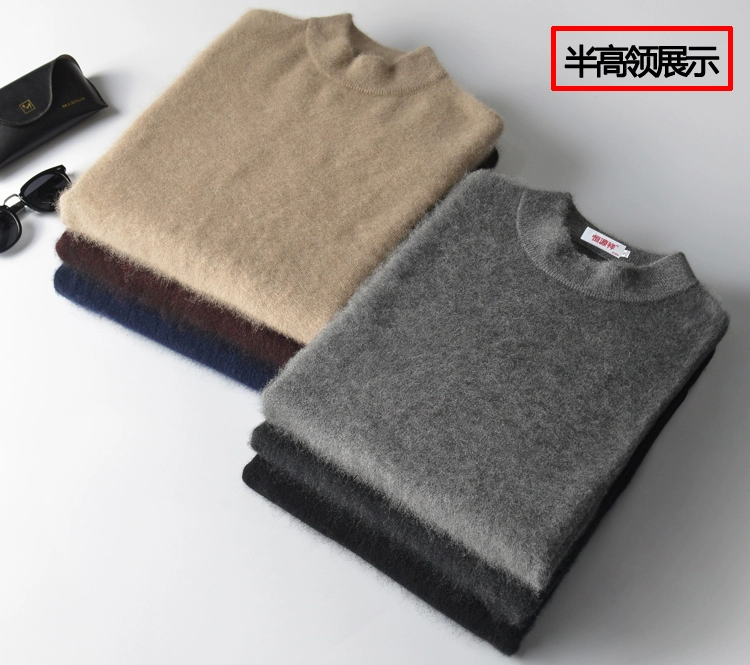 Mùa đông Hengyuanxiang áo len cashmere nguyên chất nam bán cao cổ tròn dày áo len nam trung niên áo len ấm áp áo len - Cặp đôi áo len