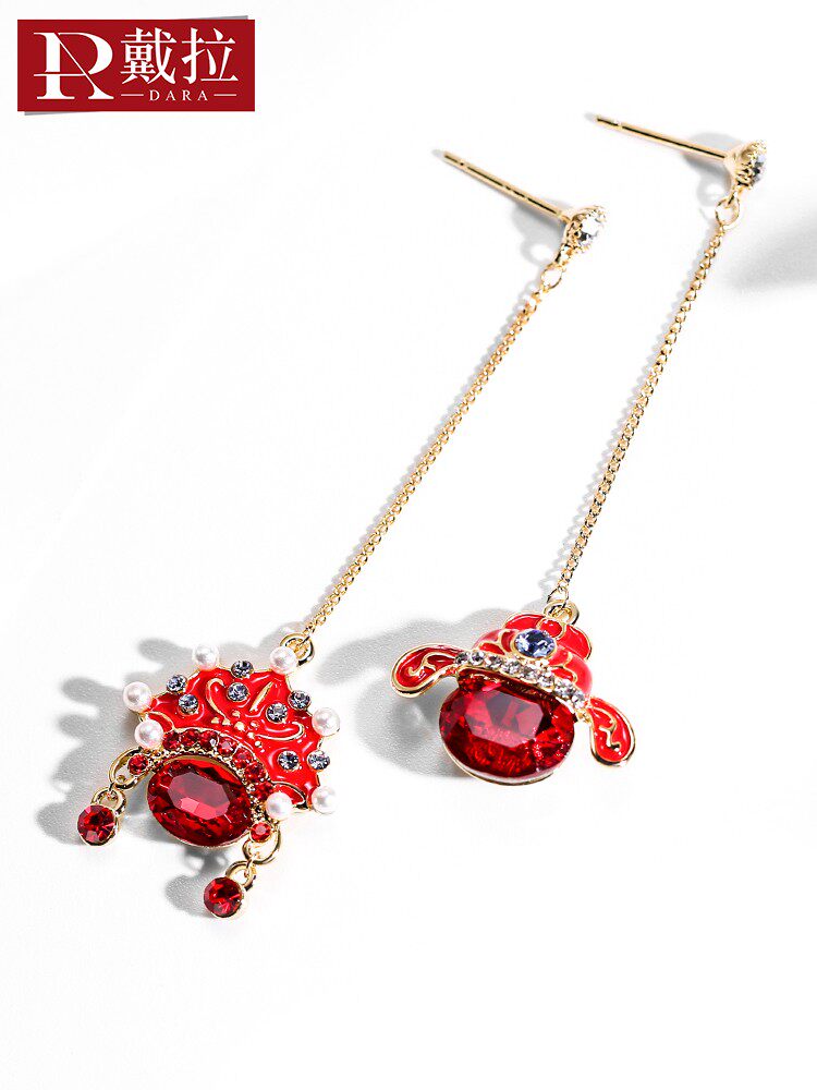 925 Silver Pin China Fengjing Opera Facebook Bride Toast Earrings 2020 New Tidal Net Red and Red Earrings