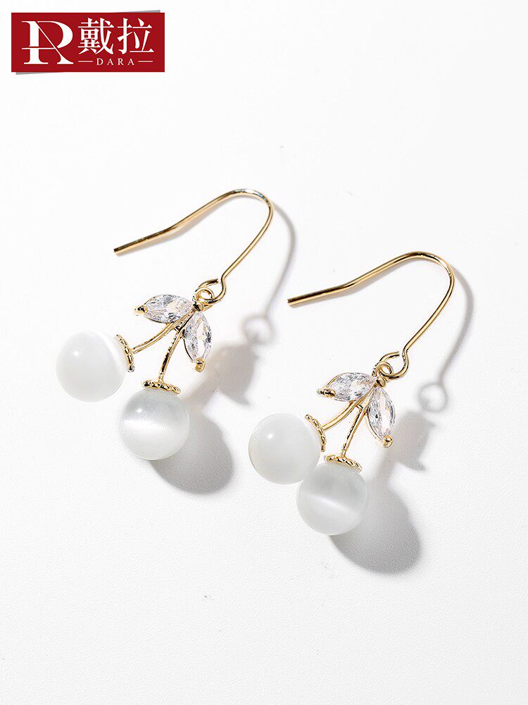 925 silver hook red cherry earrings female net red high sense 2021 new fashion quality ear clip earrings Korean version