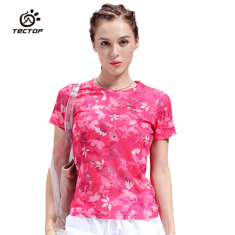 Printed speed dry short sleeves T-shirt mesh breathable round neckline body half sleeves mountaineering sports blouses outdoor women's scouts
