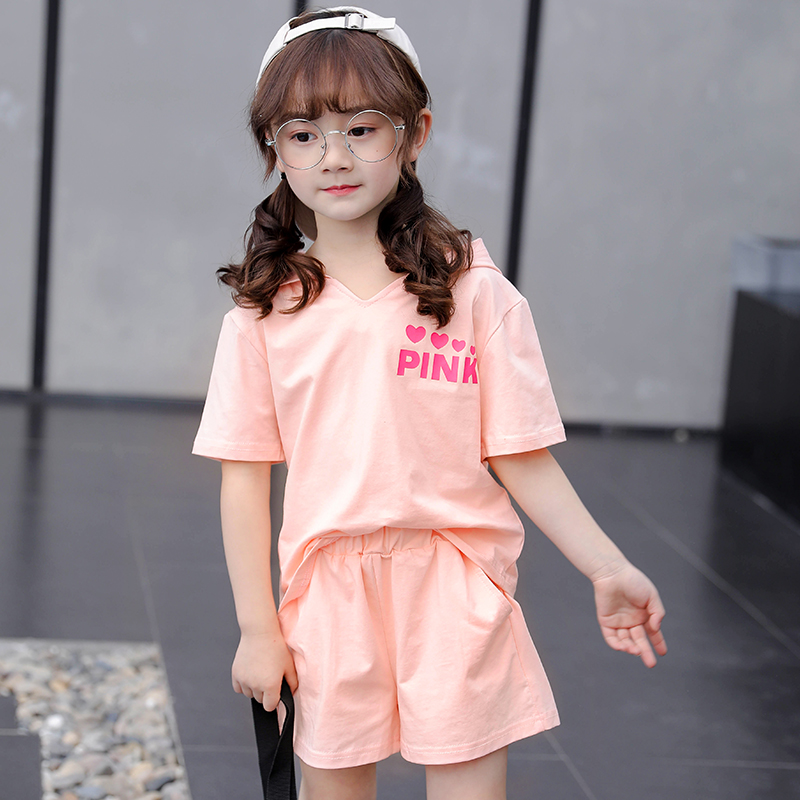 Mùa hè của trẻ em Mang 2020 cô gái New Set Trong Big Kids Thể thao Casual bông hai mảnh tay áo mùa hè Quần soóc ngắn.