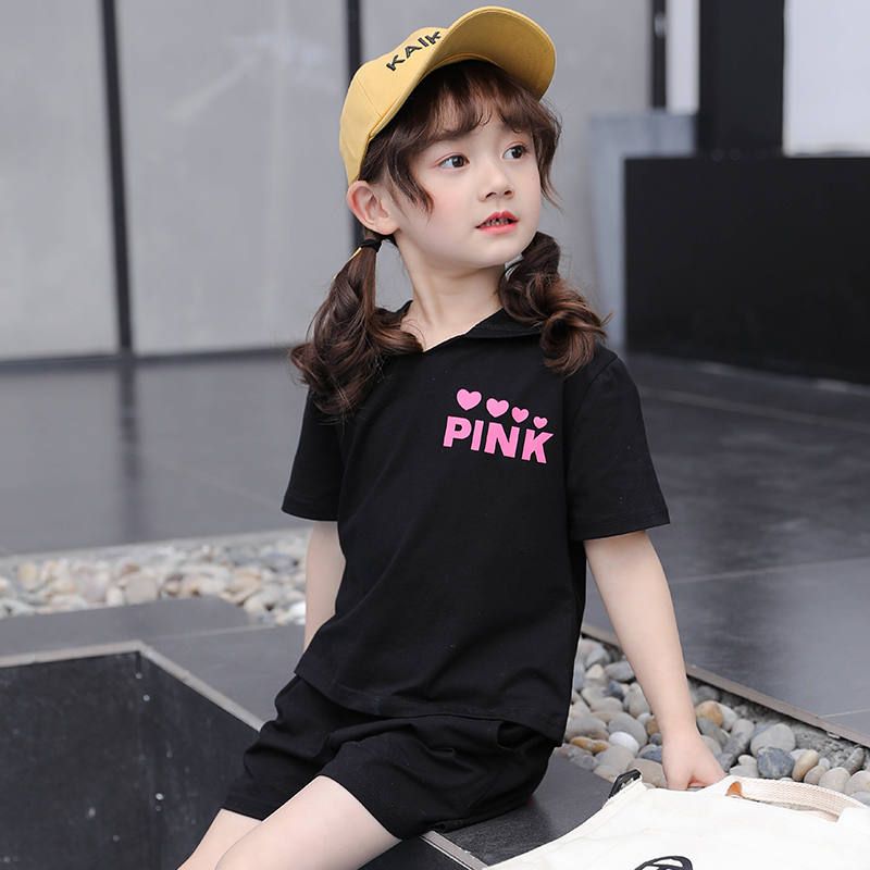 Mùa hè của trẻ em Mang 2020 cô gái New Set Trong Big Kids Thể thao Casual bông hai mảnh tay áo mùa hè Quần soóc ngắn.