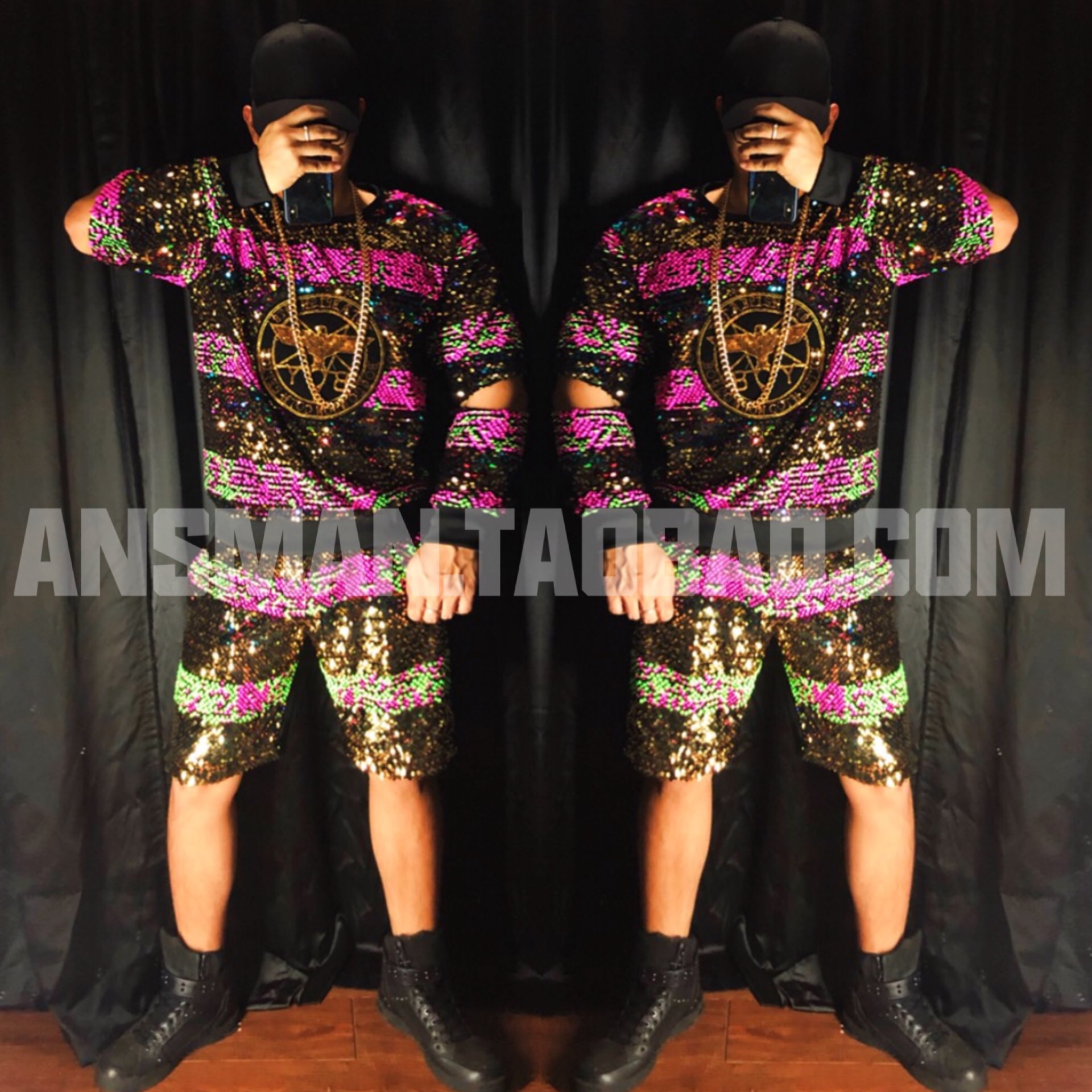 Nightclub Bar Men's Singer DJ DS GOGO Chaughao Colorful Hollowed-out Hip Ha Weavewear to Suit Country Tide