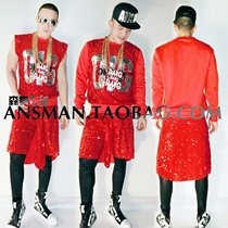 Original male DJ male singer Valentine's Day Red party dazzling letter hip-hop vest performance suit