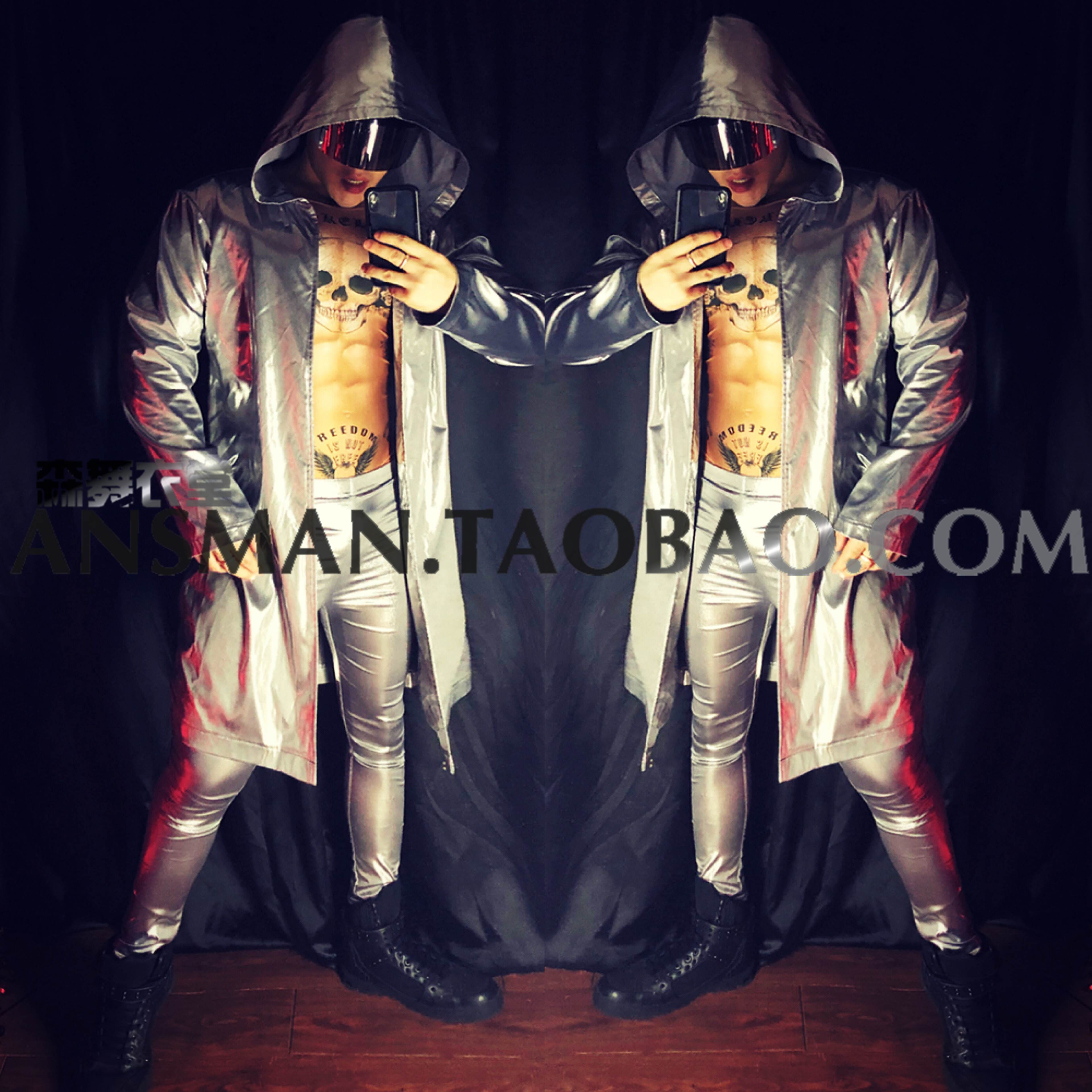 New Nightclub Men And Women Singer Gogo Bar DS Tech Wind Mirror Silver Hip Hop Cape Performance Suit