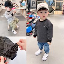Small children autumn elastic comfortable stripes t-shirt boys young children baby spring and autumn Joker long sleeve top base shirt