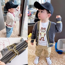 Boys cotton thread dense knitwear cardigan Spring and autumn infants and young children Baby foreign sweater jacket tide