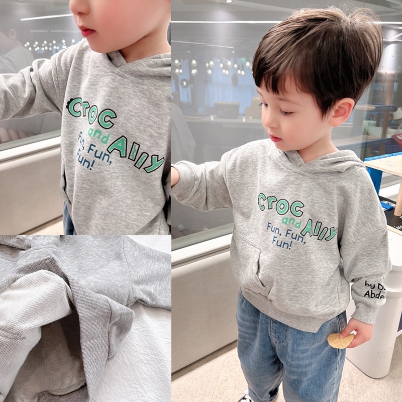 The details are amazing~ Boys stitching letters hooded sweatshirt 2022 spring new children's baby casual top