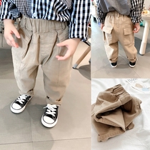Fried Chicken Joker ~ Soft with elastic boys khaki slacks 2021 autumn new baby feet pants