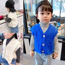Small children autumn twist knitted vest boy baby Korean spring and autumn dress Foreign color wool vest jacket