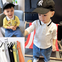 Baby spring and autumn pearl cotton lapel T-shirt Boy infant children long sleeve POLO shirt Shirt base shirt