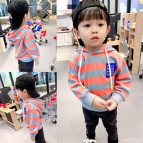 Baby striped hooded sweater autumn childrens clothing boys and girls Children Spring and Autumn Korean cotton casual top