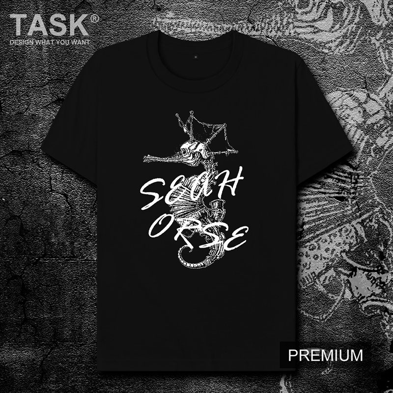 TASK Marine Seahorse Summer gốc lớn Mã bông ngắn tay áo thun nam và nữ Casual Hip-Hop trên 0007