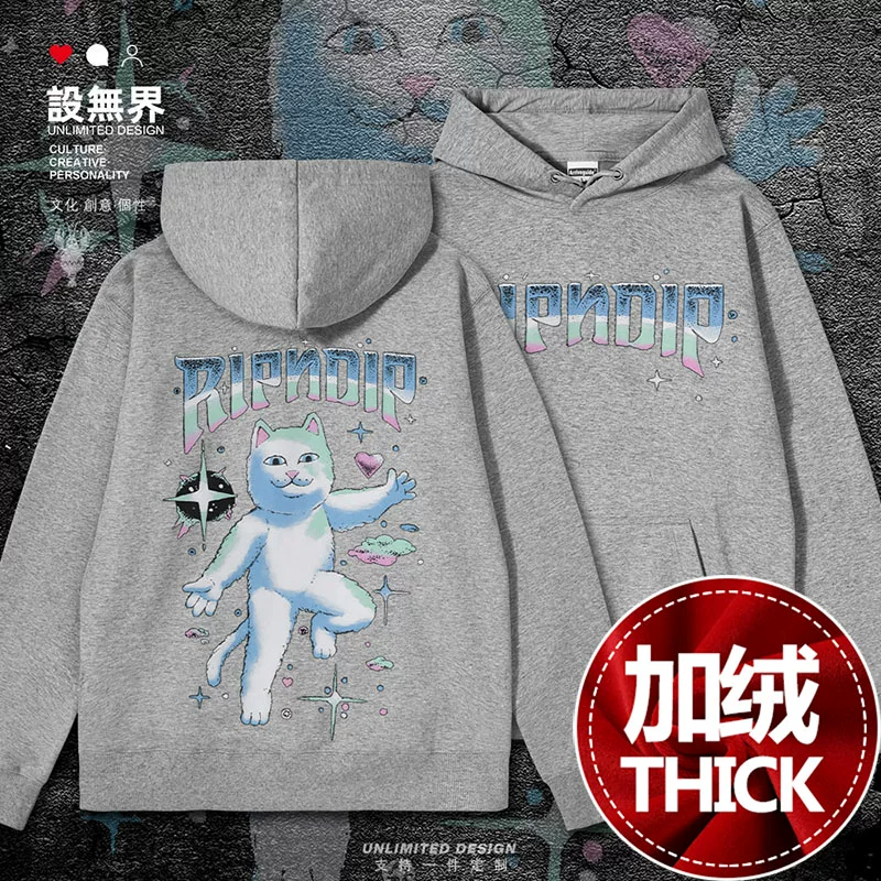 Правая средняя пальца кот космическая тема уличная кофта худи с капюшоном для мужчин и женщин пуловер 0018 дизайн Без границ