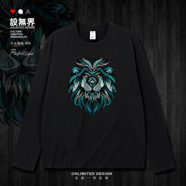 Lion animal illustration male lion totem personality trendy pure cotton short-sleeved T-shirt clothes men and women summer clothes 0002 design unbounded