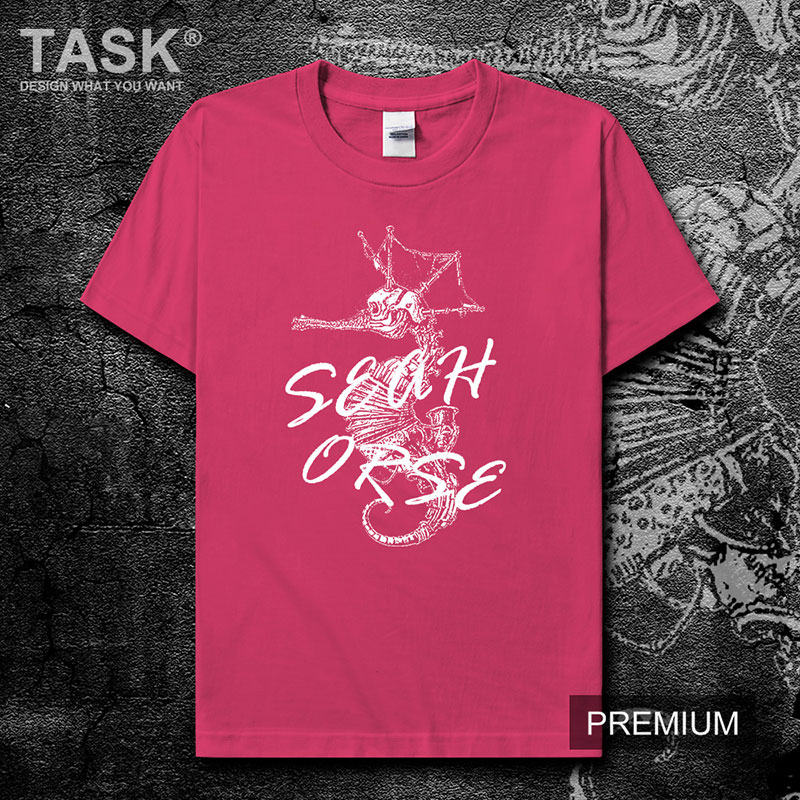 TASK Marine Seahorse Summer gốc lớn Mã bông ngắn tay áo thun nam và nữ Casual Hip-Hop trên 0007