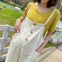 2021 spring and summer pregnant womens overwear pants Korean fashion loose cotton linen nine-point sling conjoined pants suit