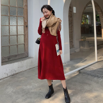 Nalla homemade Pregnant Pregnant pregnant womans body Knitted Dress dress with underskirt V collar sweater dress Long dress Skirt Temperament can be succulled