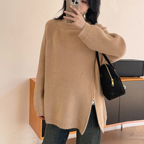 ◆Nala’s homemade◆Pregnant women’s fashionable design double-ended diagonal zipper turtleneck sweater autumn and winter lazy casual knitted