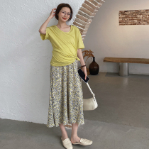 Pregnant women flower skirt 2021 spring summer Medium-length dress summer Palm thin temperament chiffon skirt Korean fashion