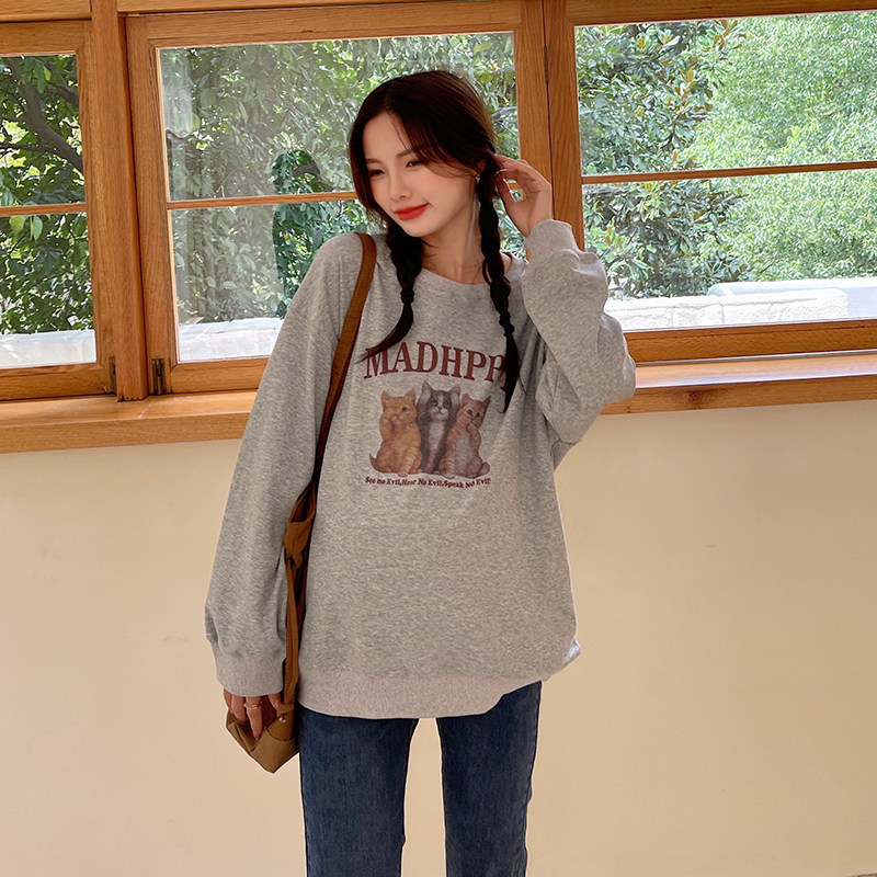 Pregnant women's sweatshirt spring 2022 new loose Korean version Lazy Wind Long Sleeves Small stylish round collar jacket jacket