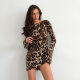 European and American Autumn Leopard Print Backless Long Sleeve Dress