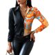 Autumn fashionable commuter OL single-breasted slim fit color-blocked floral leopard print long-sleeved shirt tops women's shirt