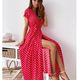 AliExpress fashion sexy V-neck polka-dot round neck waist slit short-sleeved dress Bohemian dress DRESS