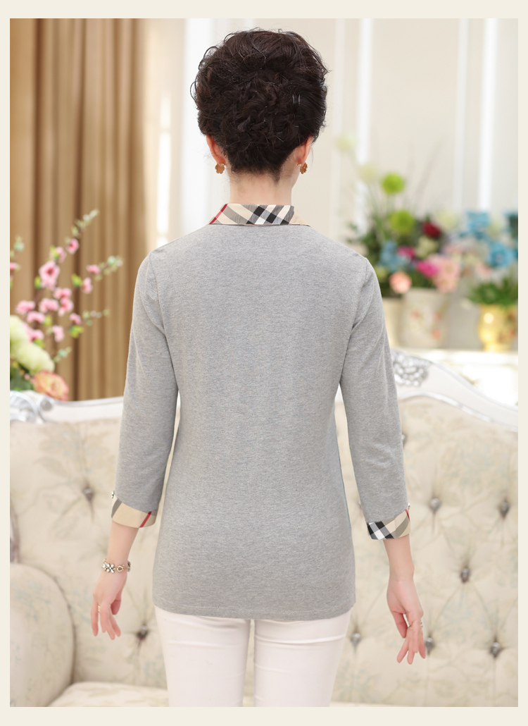 Mama mùa xuân cắt tay áo bông T-Shirt trung niên cộng với kích thước của phụ nữ mùa hè váy ve áo sơ mi 40-50 năm tuổi áo sơ mi đầm dự tiệc tuổi trung niên