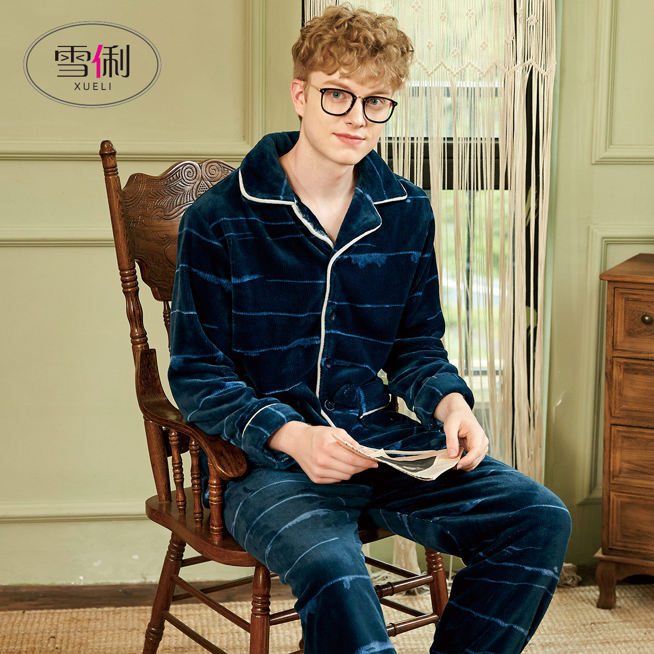 Snow coral fleece pajamas men's autumn and winter thickened flannel home wear casual warm plus size winter set