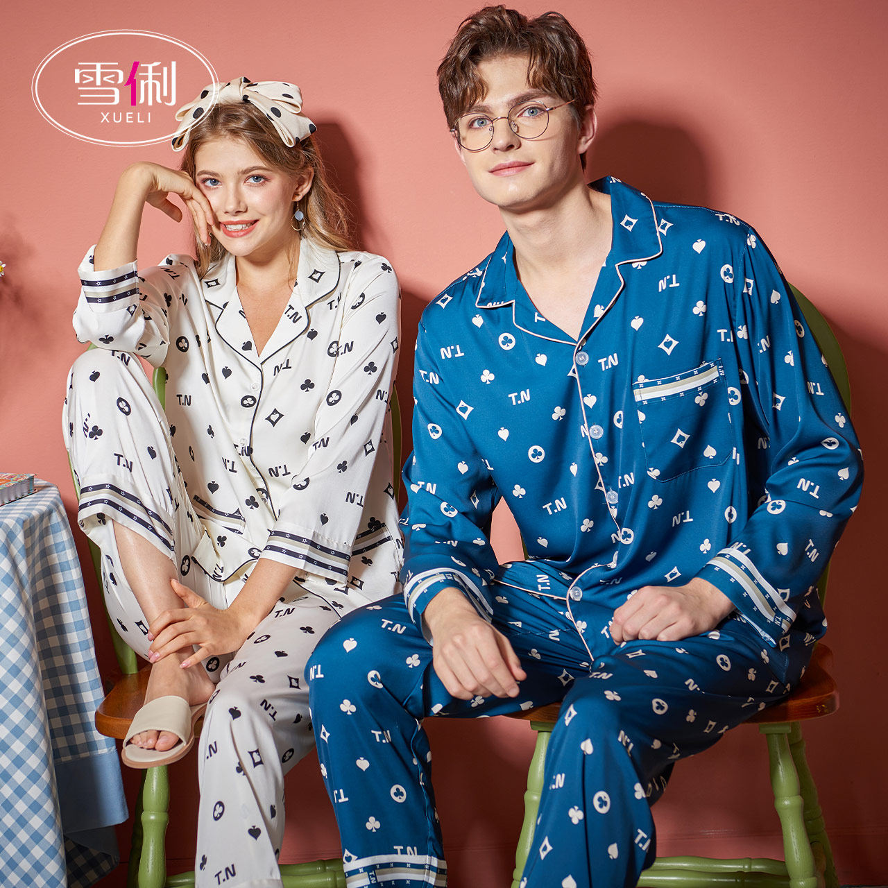 Snow Li pajamas female Xia Bingsi spring and autumn long sleeves couple pajamas men large size spring and summer home wear net red set