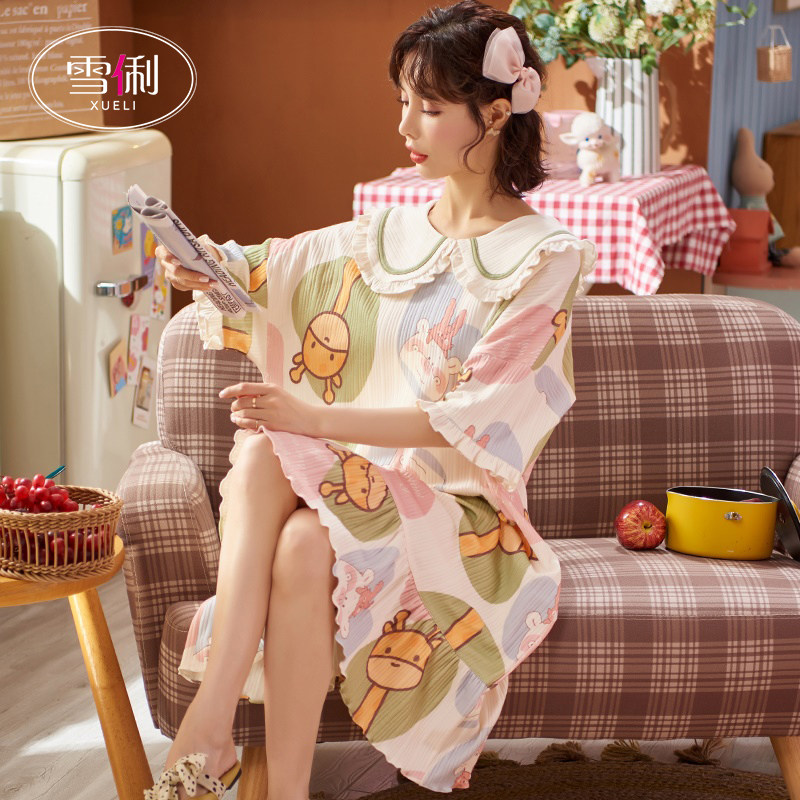 雪俐 学院风 女式短袖薄款睡裙 天猫优惠券折后￥39包邮（￥139-100）3色可选