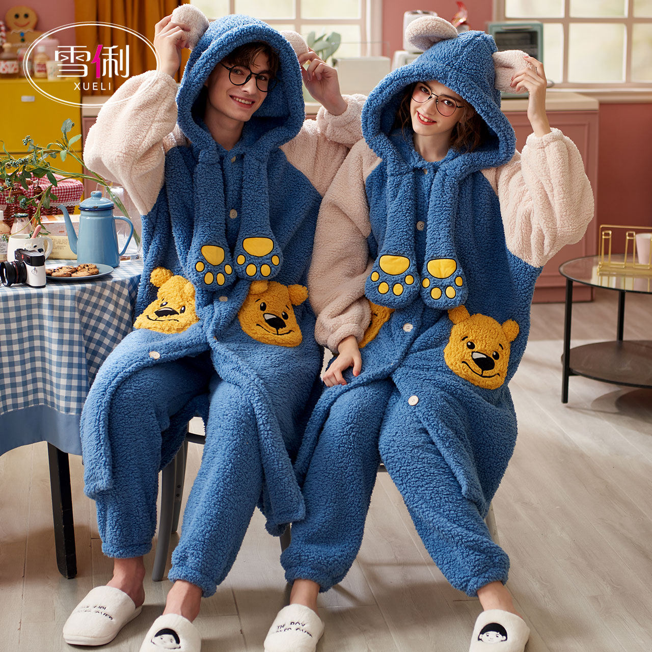 Snow Li couple pajamas women autumn winter coral velvet thickened 2021 new flannel men's nightgown homewear