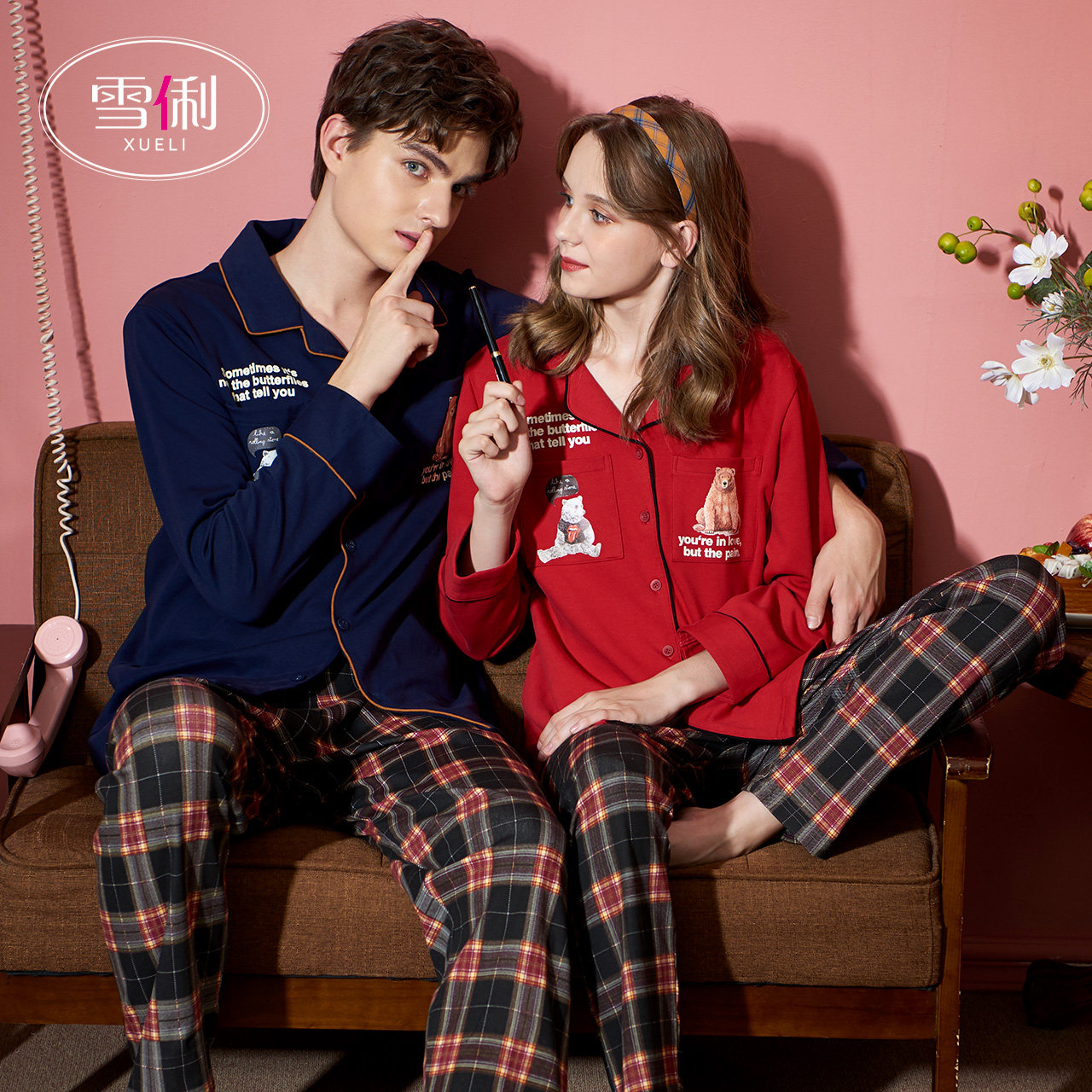 Xueli 2022 new couple pajamas women's autumn and winter cotton long sleeves men's cotton cartoon loungewear set