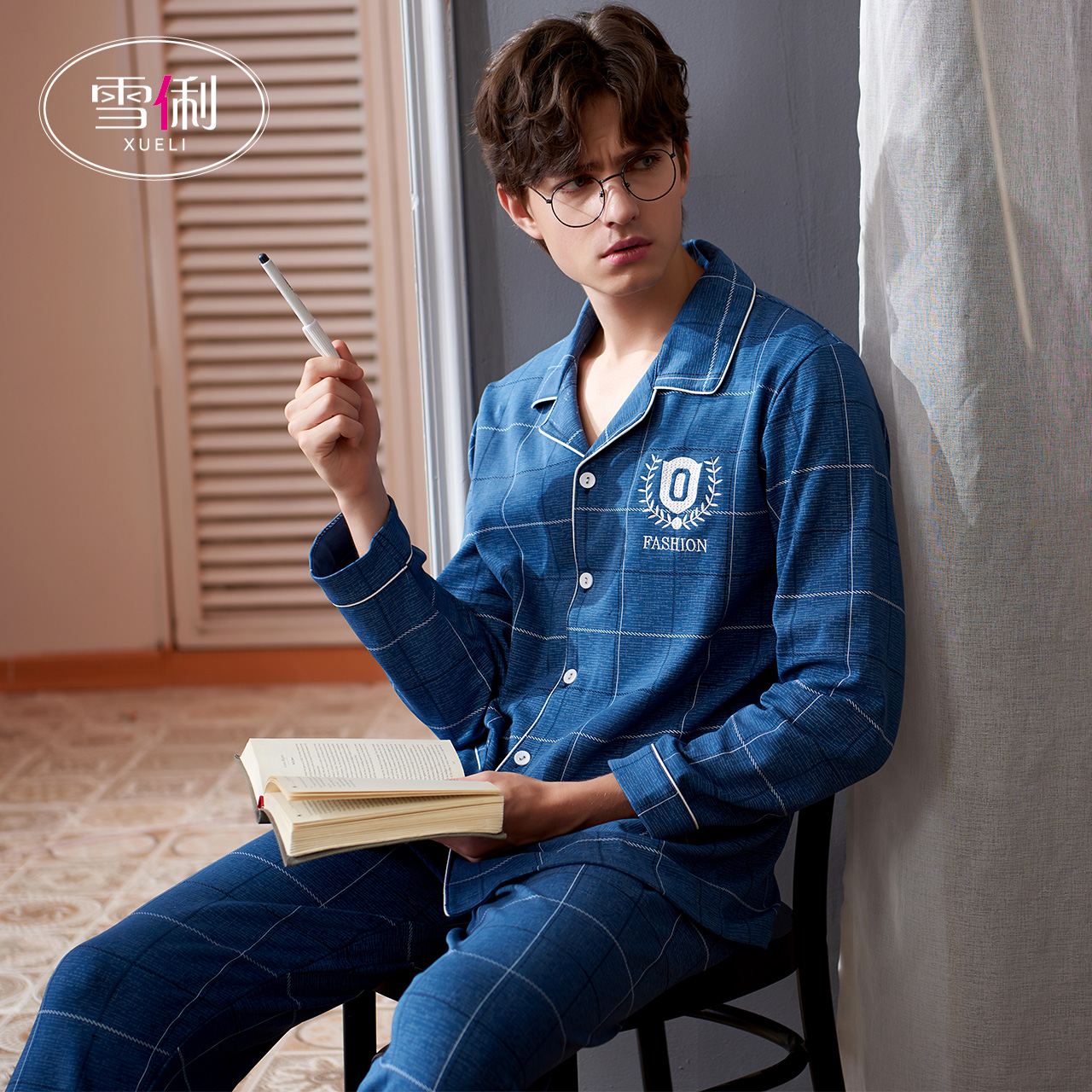 Snow Li pajamas men's spring and autumn cotton long sleeve long pants men's loungewear medium thick cotton plus size set