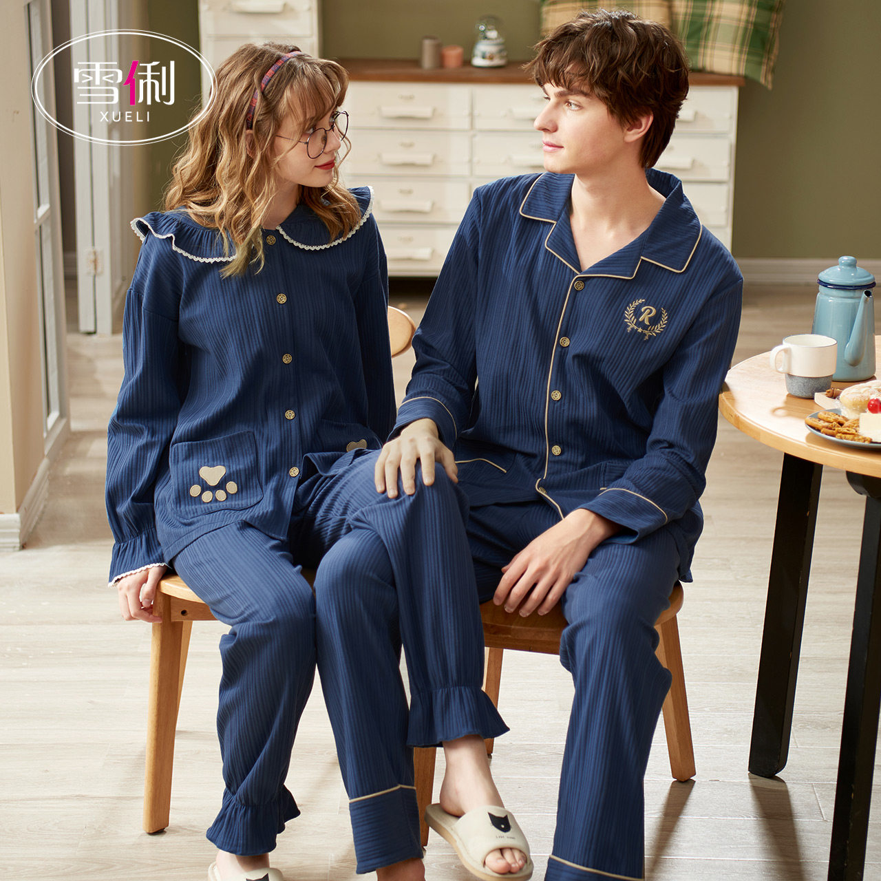 Snow Li Pajamas Women 2022 New Couple Pajamas Spring and Autumn Cotton Long Sleeve Home Wear Men's Suit can be worn outside