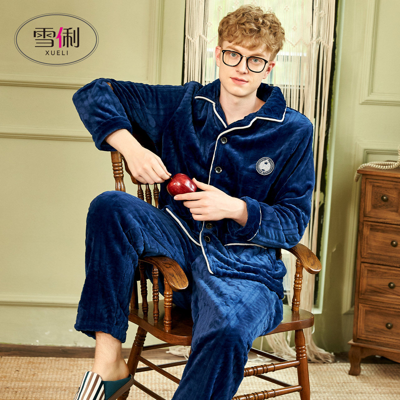 Snow Li autumn winter coral fleece pajamas men winter thickened flannel winter new set spring and autumn men's loungewear
