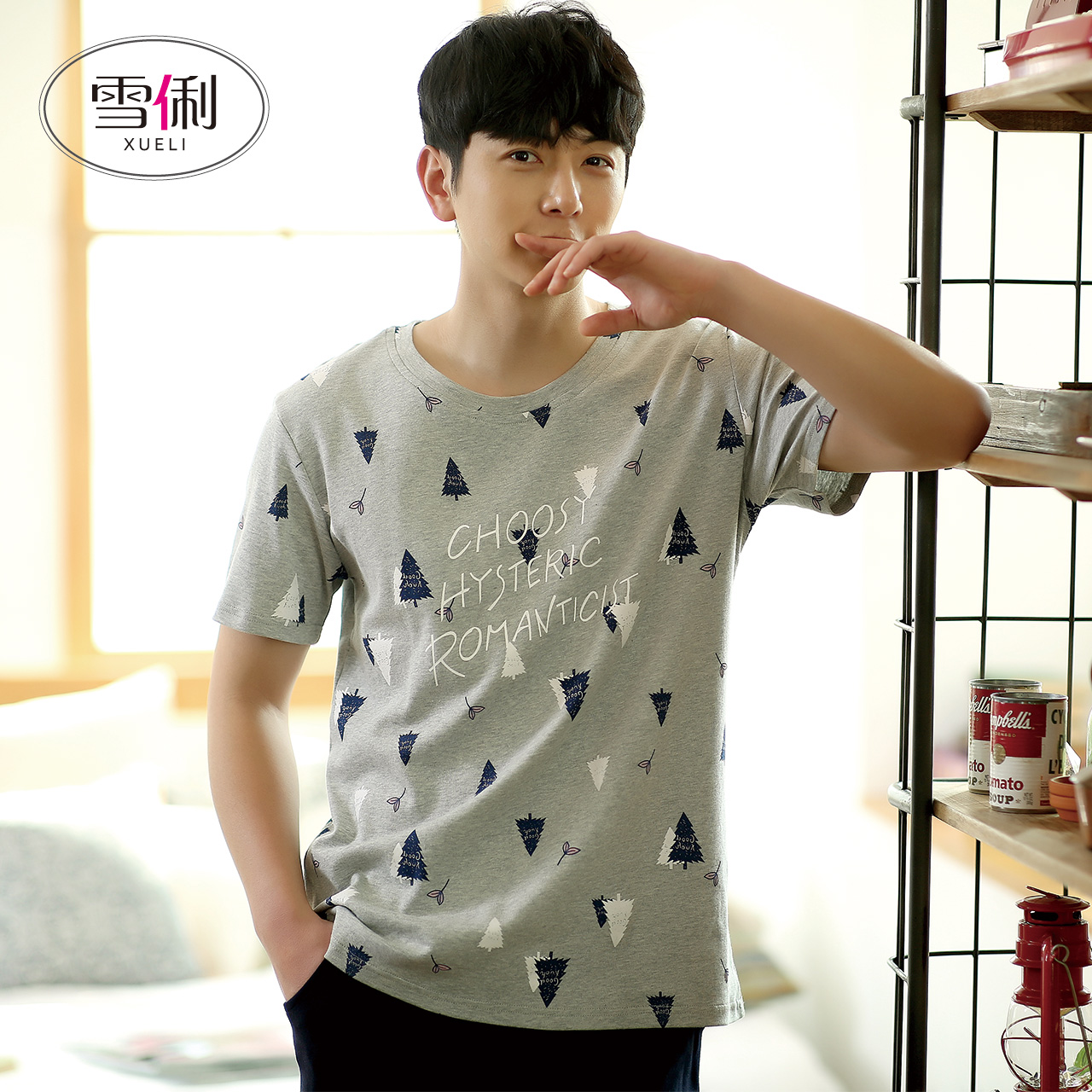 snow summer pajamas thin couple pajamas women's pure cotton pajamas men's short sleeve shorts summer wearable outerwear suit