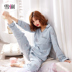 Tuyết xuân hè hè Đồ ngủ mới cho nữ cotton dài tay phiên bản Hàn Quốc của các quý cô ngọt ngào phục vụ đồ cotton tại nhà do ngu Giống cái