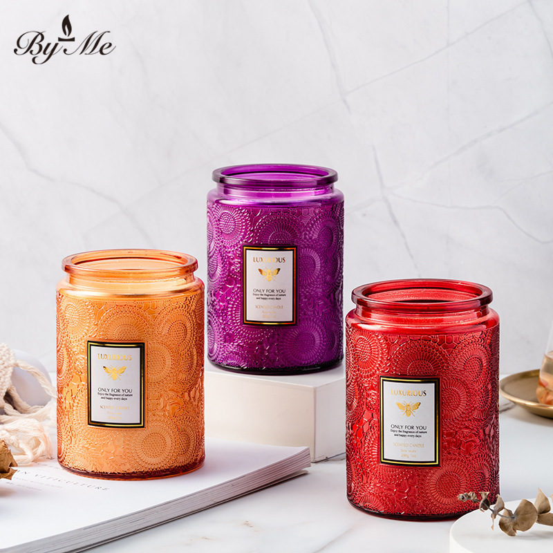 Byme Large Embossed Cup Essential Oil Scented Candle Gift for Bedroom Home Use Smokeless Fragrance Candle Aromatherapy Lamp
